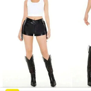 F21 faux leather shorts with fringe